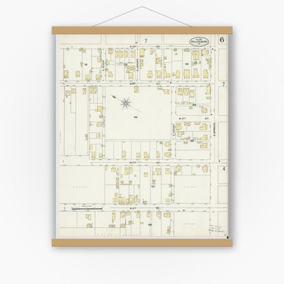 Old map wall art mockup — magnetic wood frame on white wall — Sanborn Fire Insurance Map from Philipsburg, Centre County, Pennsylvania (1897), Sheet #0006