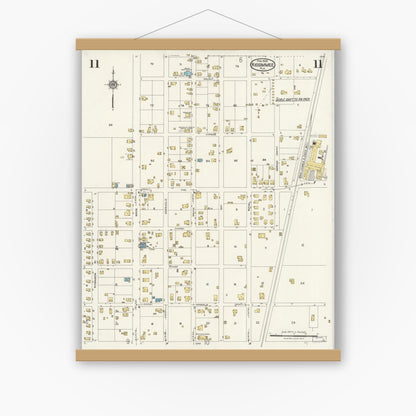 Old map wall art mockup — magnetic wood frame on white wall — Sanborn Fire Insurance Map from Kissimmee, Osceola County, Florida (1926), Sheet #0011
