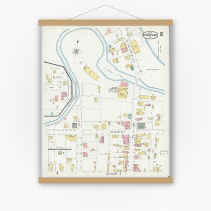 Old map wall art mockup — magnetic wood frame on white wall — Sanborn Fire Insurance Map from Sainte Genevieve, Saint Genevieve County, Missouri (1901), Sheet #0002