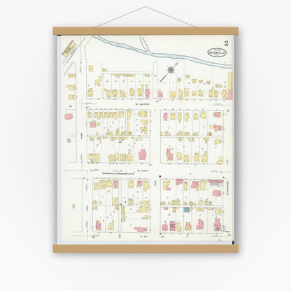 Old map wall art mockup — magnetic wood frame on white wall — Sanborn Fire Insurance Map from Greenville, Darke County, Ohio (1910), Sheet #0002