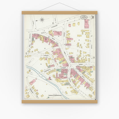 Old map wall art mockup — magnetic wood frame on white wall — Sanborn Fire Insurance Map from Sing Sing, Westchester County, New York (1897), Sheet #0002
