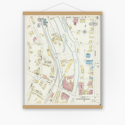 Old map wall art mockup — magnetic wood frame on white wall — Sanborn Fire Insurance Map from Bellefonte, Centre County, Pennsylvania (1897), Sheet #0005