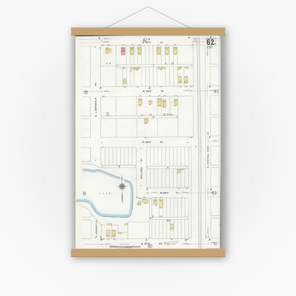 Old map wall art mockup — magnetic wood frame on white wall — Sanborn Fire Insurance Map from Chicago, Cook County, Illinois (1920), Sheet #0062