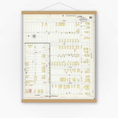 Old map wall art mockup — magnetic wood frame on white wall — Sanborn Fire Insurance Map from Nanticoke, Luzerne County, Pennsylvania (1903), Sheet #0016