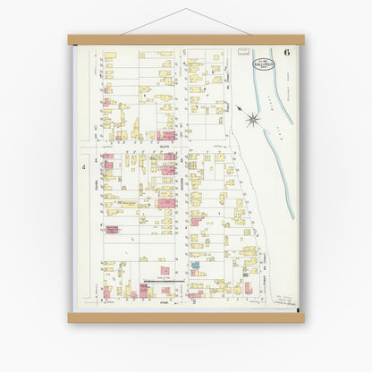 Old map wall art mockup — magnetic wood frame on white wall — Sanborn Fire Insurance Map from Gallipolis, Gallia County, Ohio (1908), Sheet #0006