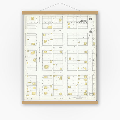 Old map wall art mockup — magnetic wood frame on white wall — Sanborn Fire Insurance Map from Hamlin, Jones County, Texas (1919), Sheet #0010
