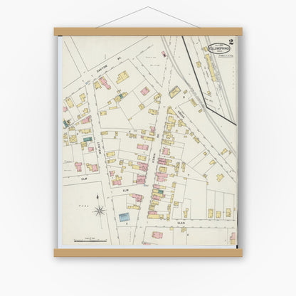 Old map wall art mockup — magnetic wood frame on white wall — Sanborn Fire Insurance Map from Yellow Springs, Greene County, Ohio (1895), Sheet #0002