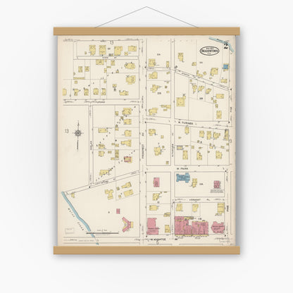 Old map wall art mockup — magnetic wood frame on white wall — Sanborn Fire Insurance Map from Bradentown, Manatee County, Florida (1922), Sheet #0002