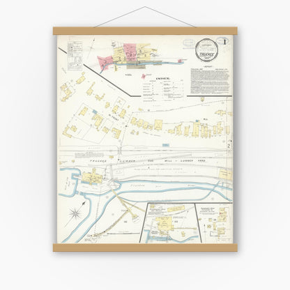 Old map wall art mockup — magnetic wood frame on white wall — Sanborn Fire Insurance Map from Truckee, Nevada County, California (1898) - Complete Map Set