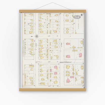 Old map wall art mockup — magnetic wood frame on white wall — Sanborn Fire Insurance Map from Hoopeston, Vermilion County, Illinois (1895), Sheet #0003
