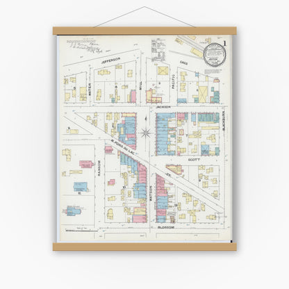 Old map wall art mockup — magnetic wood frame on white wall — Sanborn Fire Insurance Map from Ripon, Fond du Lac County, Wisconsin (1892), Sheet #0001