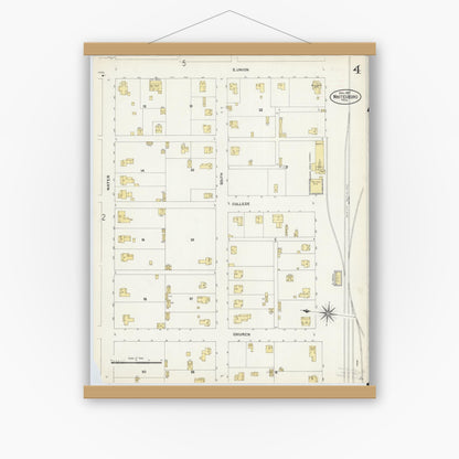 Old map wall art mockup — magnetic wood frame on white wall — Sanborn Fire Insurance Map from Whitesboro, Grayson County, Texas (1907), Sheet #0004
