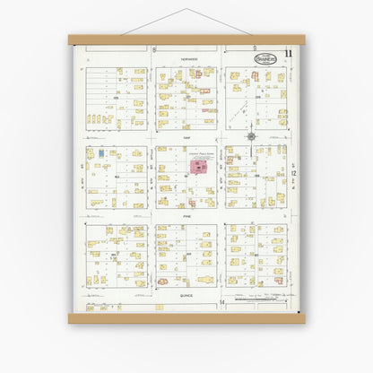Old map wall art mockup — magnetic wood frame on white wall — Sanborn Fire Insurance Map from Brainerd, Crow Wing County, Minnesota (1917), Sheet #0011