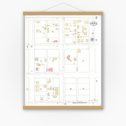 Old map wall art mockup — magnetic wood frame on white wall — Sanborn Fire Insurance Map from Marysville, Yuba County, California (1909), Sheet #0007