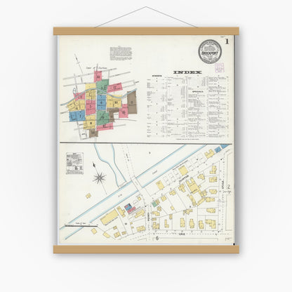 Old map wall art mockup — magnetic wood frame on white wall — Sanborn Fire Insurance Map from Brockport, Monroe County, New York (1904) - Complete Map Set