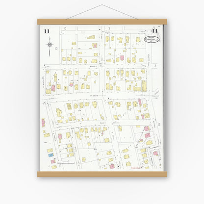 Old map wall art mockup — magnetic wood frame on white wall — Sanborn Fire Insurance Map from Edwardsville, Madison County, Illinois (1930), Sheet #0011