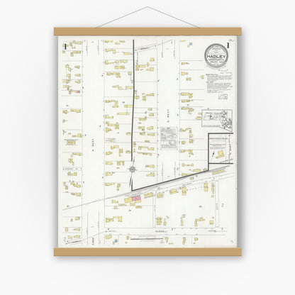 Old map wall art mockup — magnetic wood frame on white wall — Sanborn Fire Insurance Map from Waltham, Middlesex County, Massachusetts (1892), Sheet #0001
