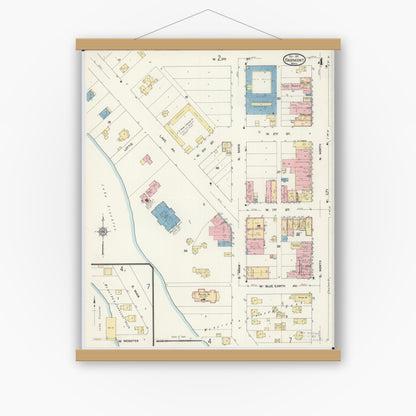 Old map wall art mockup — magnetic wood frame on white wall — Sanborn Fire Insurance Map from Fairmont, Martin County, Minnesota (1911), Sheet #0004