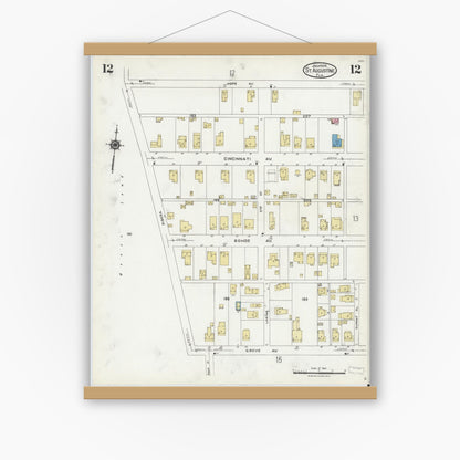 Old map wall art mockup — magnetic wood frame on white wall — Sanborn Fire Insurance Map from Saint Augustine, Saint John's County, Florida (1924), Sheet #0012