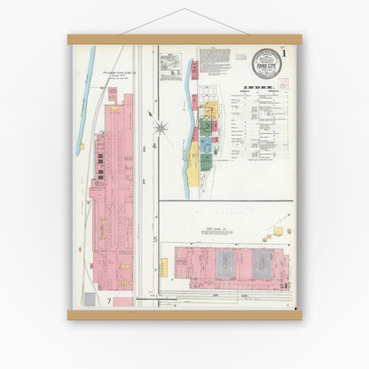 Old map wall art mockup — magnetic wood frame on white wall — Sanborn Fire Insurance Map from Ford City, Armstrong County, Pennsylvania (1904), Sheet #0001
