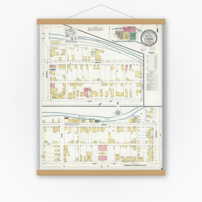 Old map wall art mockup — magnetic wood frame on white wall — Sanborn Fire Insurance Map from Lykens, Dauphin County, Pennsylvania (1902) - Complete Map Set