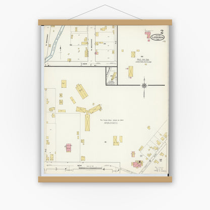 Old map wall art mockup — magnetic wood frame on white wall — Sanborn Fire Insurance Map from Lebanon, Warren County, Ohio (1917), Sheet #0002