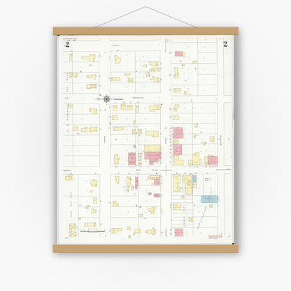 Old map wall art mockup — magnetic wood frame on white wall — Sanborn Fire Insurance Map from Lexington, Sanilac County, Michigan (1940), Sheet #0002