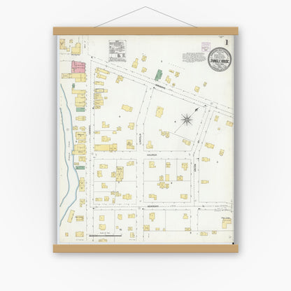 Old map wall art mockup — magnetic wood frame on white wall — Sanborn Fire Insurance Map from Shingle House, Potter County, Pennsylvania (1904) - Complete Map Set