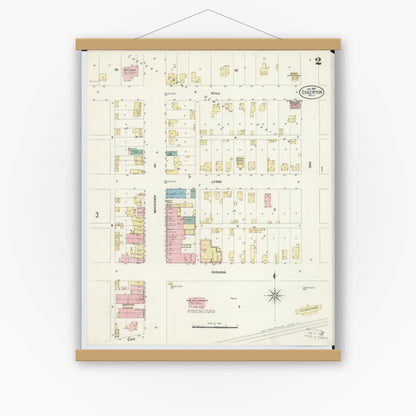 Old map wall art mockup — magnetic wood frame on white wall — Sanborn Fire Insurance Map from Edgerton, Williams County, Ohio (1908), Sheet #0002