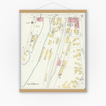Old map wall art mockup — magnetic wood frame on white wall — Sanborn Fire Insurance Map from Orange, Franklin County, Massachusetts (1911), Sheet #0007