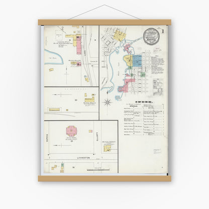 Old map wall art mockup — magnetic wood frame on white wall — Sanborn Fire Insurance Map from Whitehall, Muskegon County, Michigan (1896) - Complete Map Set