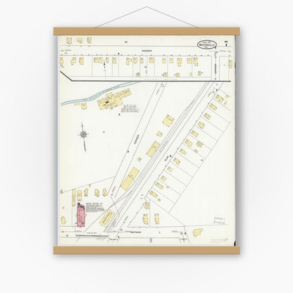 Old map wall art mockup — magnetic wood frame on white wall — Sanborn Fire Insurance Map from Waterville, Oneida County, New York (1912), Sheet #0007
