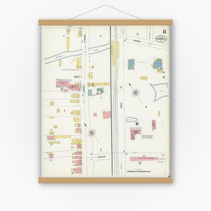 Old map wall art mockup — magnetic wood frame on white wall — Sanborn Fire Insurance Map from Woodbury, Gloucester County, New Jersey (1902), Sheet #0008