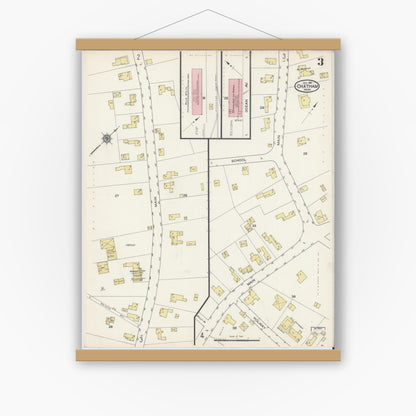 Old map wall art mockup — magnetic wood frame on white wall — Sanborn Fire Insurance Map from Chatham, Barnstable County, Massachusetts (1915), Sheet #0003