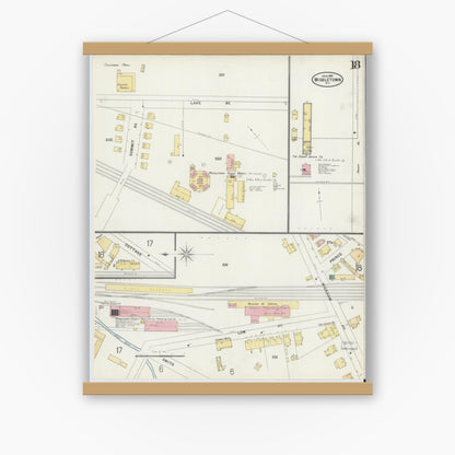 Old map wall art mockup — magnetic wood frame on white wall — Sanborn Fire Insurance Map from Middletown, Orange County, New York (1897), Sheet #0018