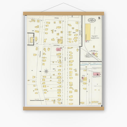Old map wall art mockup — magnetic wood frame on white wall — Sanborn Fire Insurance Map from Conneaut, Ashtabula County, Ohio (1898), Sheet #0005