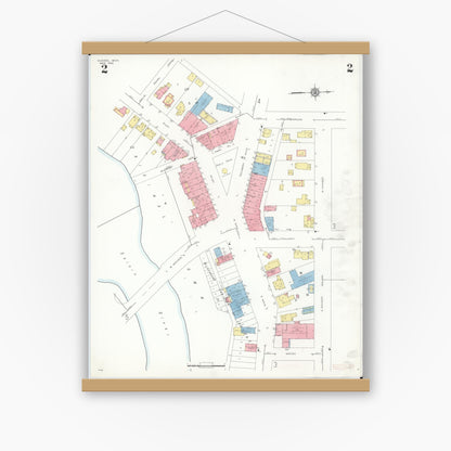 Old map wall art mockup — magnetic wood frame on white wall — Sanborn Fire Insurance Map from Dundee, Monroe County, Michigan (1938), Sheet #0002