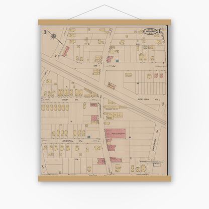 Old map wall art mockup — magnetic wood frame on white wall — Sanborn Fire Insurance Map from Lyndhurst, Bergen County, New Jersey (1922), Sheet #0003