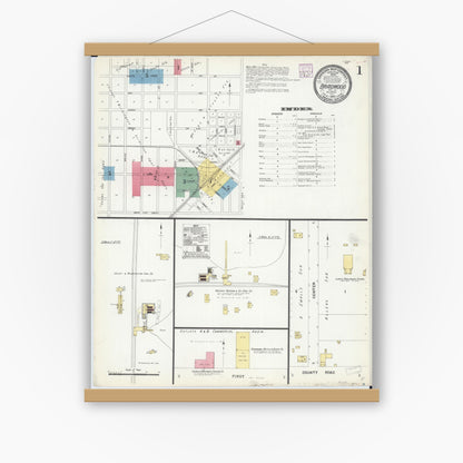 Old map wall art mockup — magnetic wood frame on white wall — Sanborn Fire Insurance Map from Braidwood, Will County, Illinois (1907), Sheet #0001