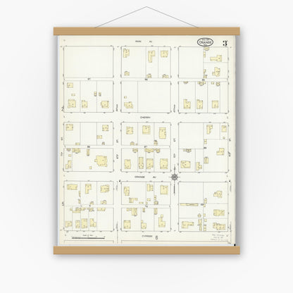 Old map wall art mockup — magnetic wood frame on white wall — Sanborn Fire Insurance Map from Orange, Orange County, Texas (1914), Sheet #0003