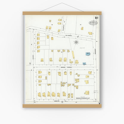 Old map wall art mockup — magnetic wood frame on white wall — Sanborn Fire Insurance Map from White Plains, Westchester County, New York (1900), Sheet #0010