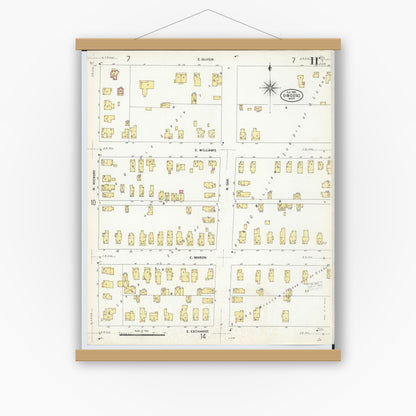 Old map wall art mockup — magnetic wood frame on white wall — Sanborn Fire Insurance Map from Owosso, Shiawassee County, Michigan (1908), Sheet #0011