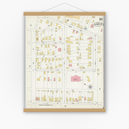 Old map wall art mockup — magnetic wood frame on white wall — Sanborn Fire Insurance Map from New Brighton, Beaver County, Pennsylvania (1901), Sheet #0010