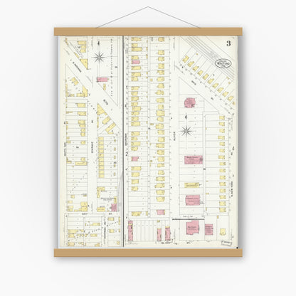 Old map wall art mockup — magnetic wood frame on white wall — Sanborn Fire Insurance Map from Whiting, Lake County, Indiana (1907), Sheet #0003