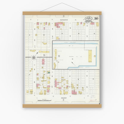Old map wall art mockup — magnetic wood frame on white wall — Sanborn Fire Insurance Map from Peekskill, Westchester County, New York (1905), Sheet #0030