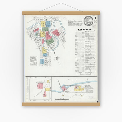 Old map wall art mockup — magnetic wood frame on white wall — Sanborn Fire Insurance Map from Crookston, Polk County, Minnesota (1900), Sheet #0001