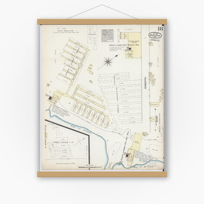 Old map wall art mockup — magnetic wood frame on white wall — Sanborn Fire Insurance Map from Duluth, Saint Louis County, Minnesota (1884), Sheet #0018