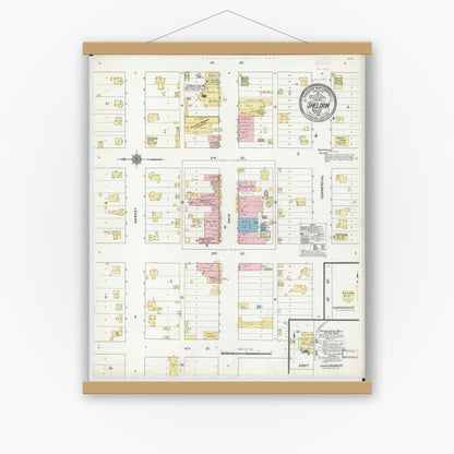 Old map wall art mockup — magnetic wood frame on white wall — Sanborn Fire Insurance Map from Sheldon, Vernon County, Missouri (1910), Sheet #0001