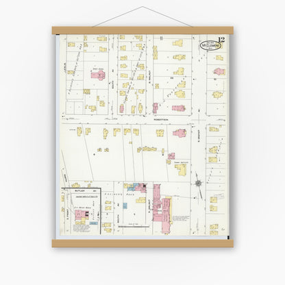 Old map wall art mockup — magnetic wood frame on white wall — Sanborn Fire Insurance Map from Mount Clemens, Macomb County, Michigan (1909), Sheet #0012
