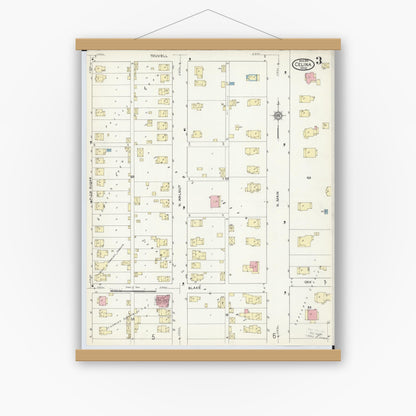 Old map wall art mockup — magnetic wood frame on white wall — Sanborn Fire Insurance Map from Celina, Mercer County, Ohio (1914), Sheet #0003